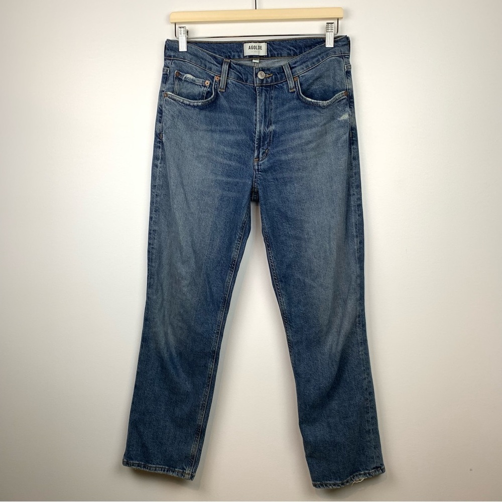 Agolde Jeans Denim Kye Womens Sz 28 Blue Medium Wash Distressed Straight Leg